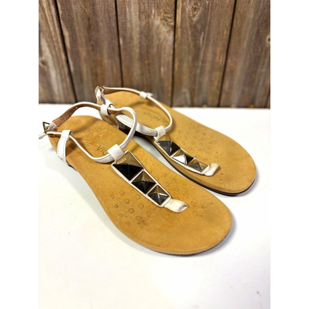 Vionic Womens White Thong Sandals Strappy Studded Buckle Flat Casual